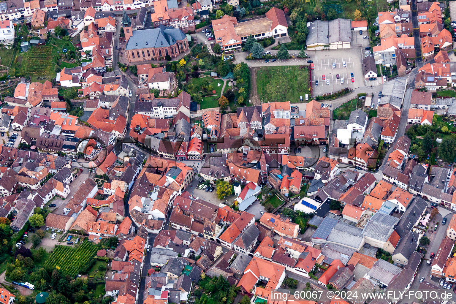 Aerial view of Old Town area and city center in Sankt Martin in the state Rhineland-Palatinate, Germany