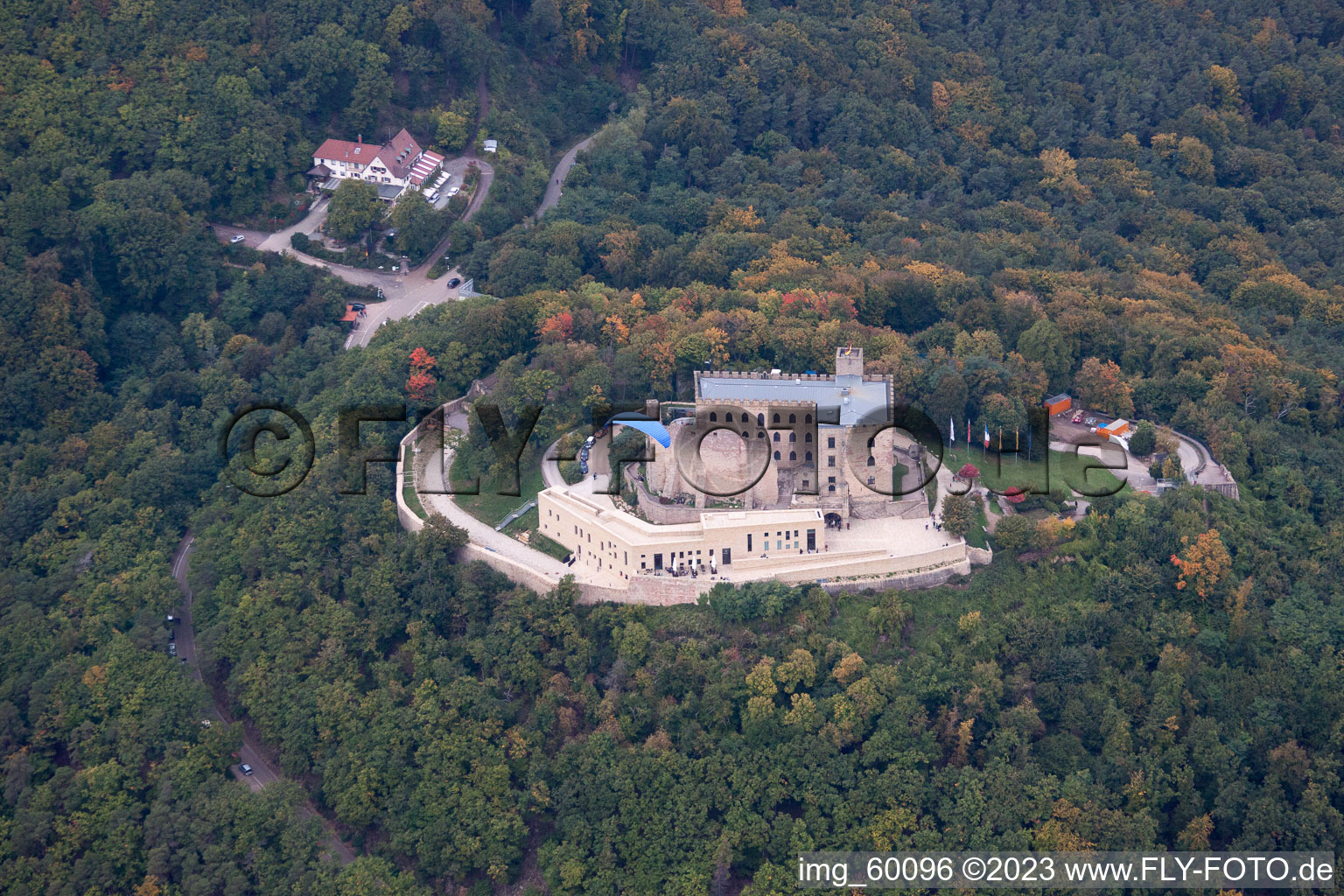 Hambach Castle in the district Diedesfeld in Neustadt an der Weinstraße in the state Rhineland-Palatinate, Germany seen from above