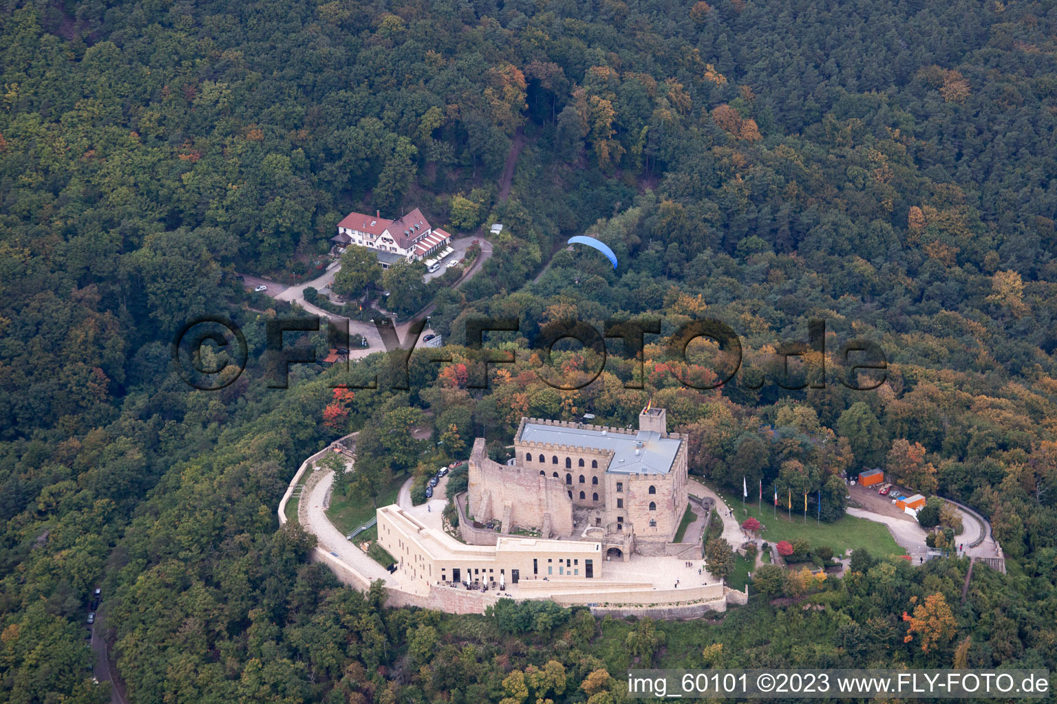 Bird's eye view of Hambach Castle in the district Diedesfeld in Neustadt an der Weinstraße in the state Rhineland-Palatinate, Germany