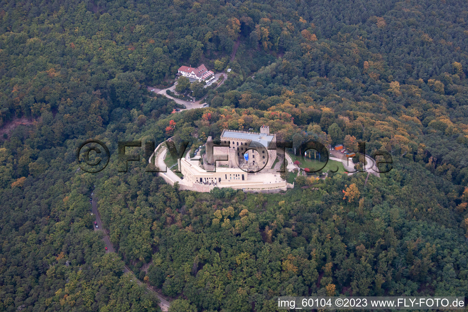 Drone image of Hambach Castle in the district Diedesfeld in Neustadt an der Weinstraße in the state Rhineland-Palatinate, Germany