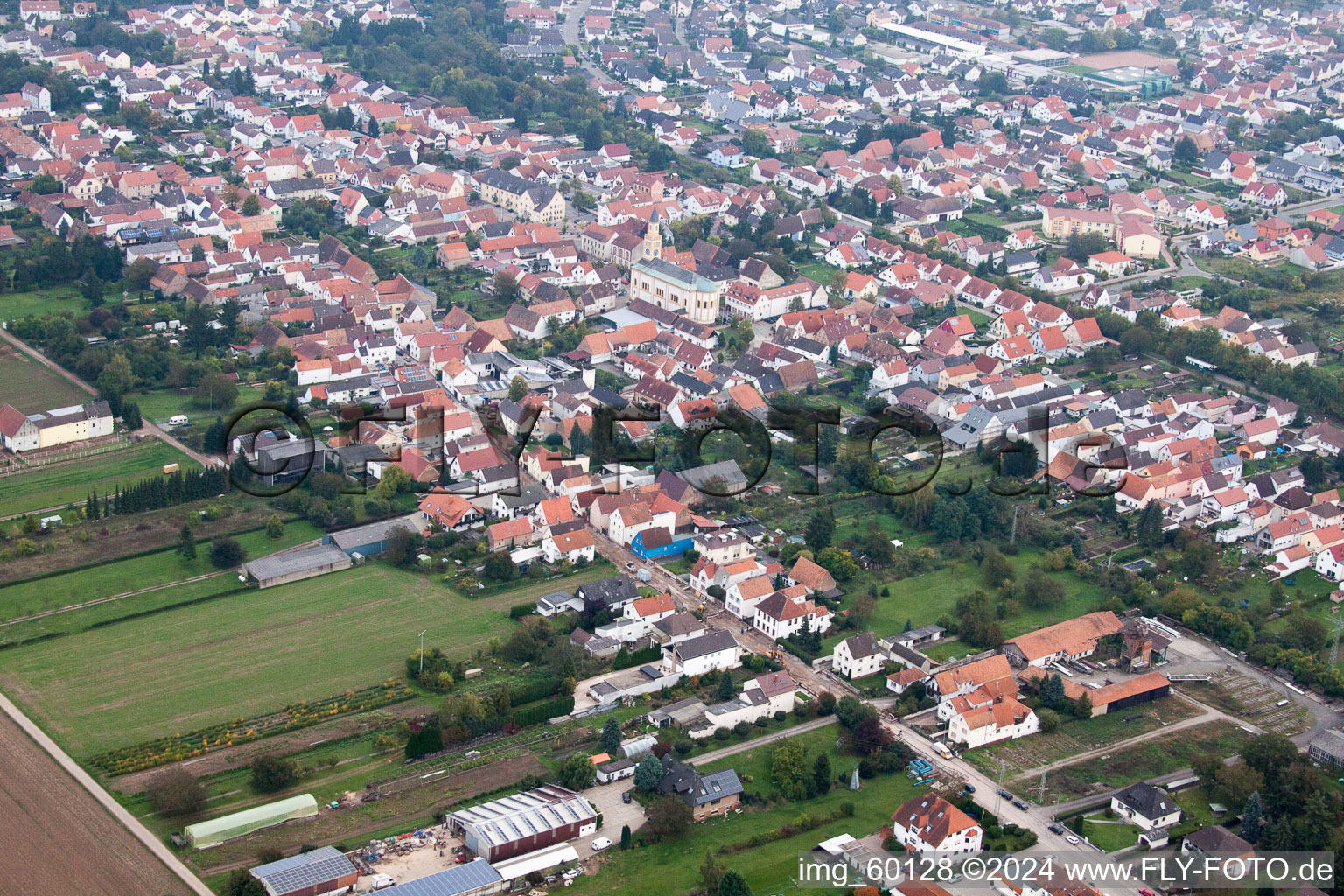 Lingenfeld in the state Rhineland-Palatinate, Germany viewn from the air