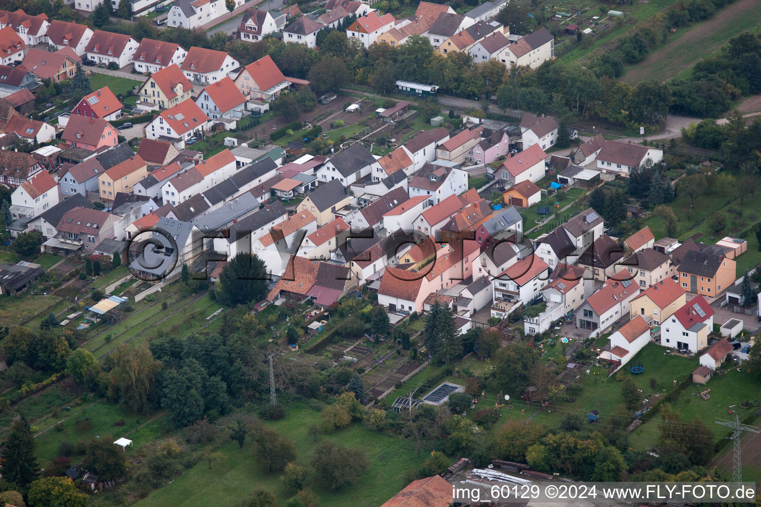 Bird's eye view of Lingenfeld in the state Rhineland-Palatinate, Germany