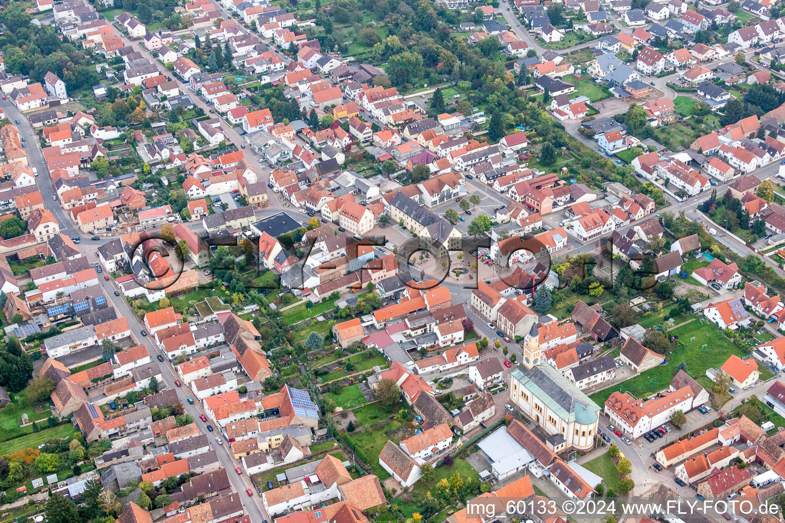 Town View of the streets and houses of the residential areas in Lingenfeld in the state Rhineland-Palatinate, Germany