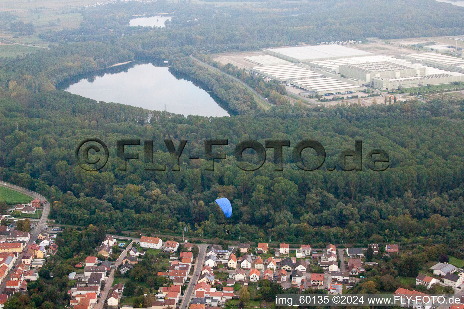 Drone recording of Lingenfeld in the state Rhineland-Palatinate, Germany