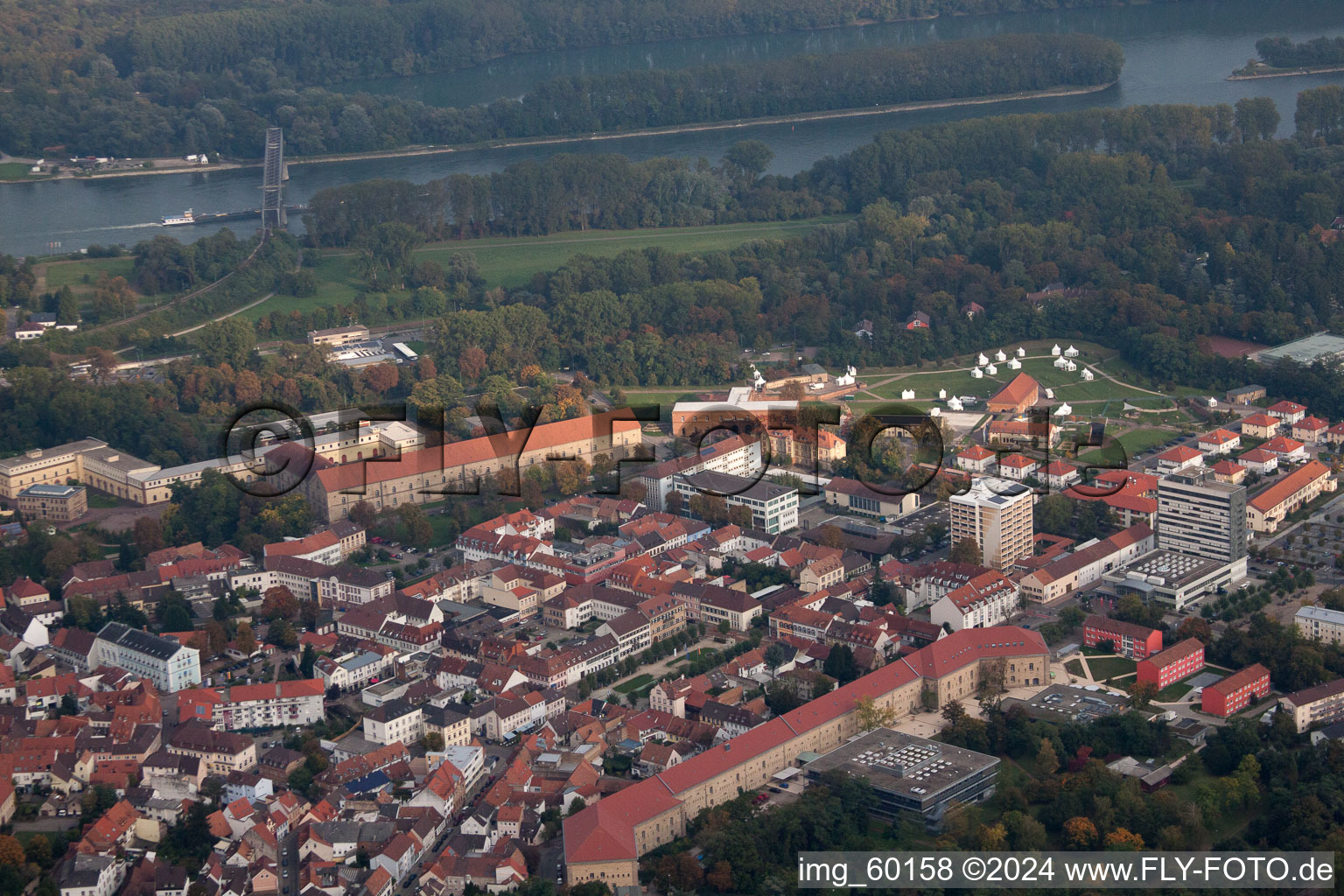 Drone recording of Germersheim in the state Rhineland-Palatinate, Germany