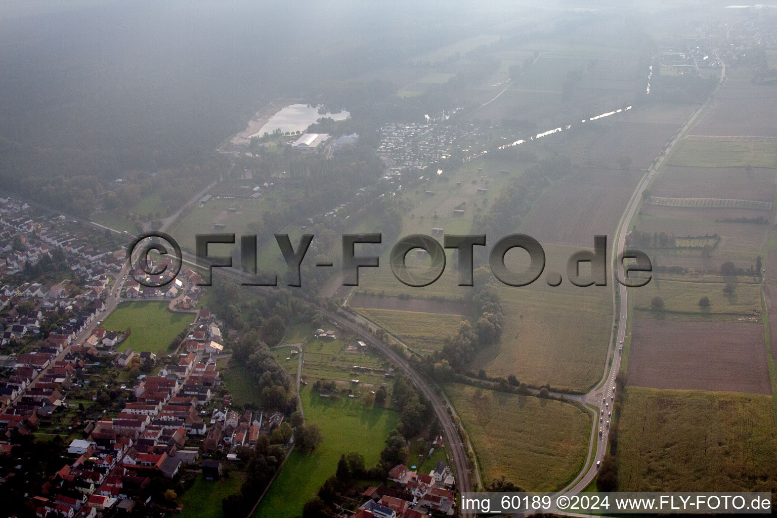 Oblique view of Mhou ostrich farm at the Moby Dick leisure centre in Rülzheim in the state Rhineland-Palatinate, Germany