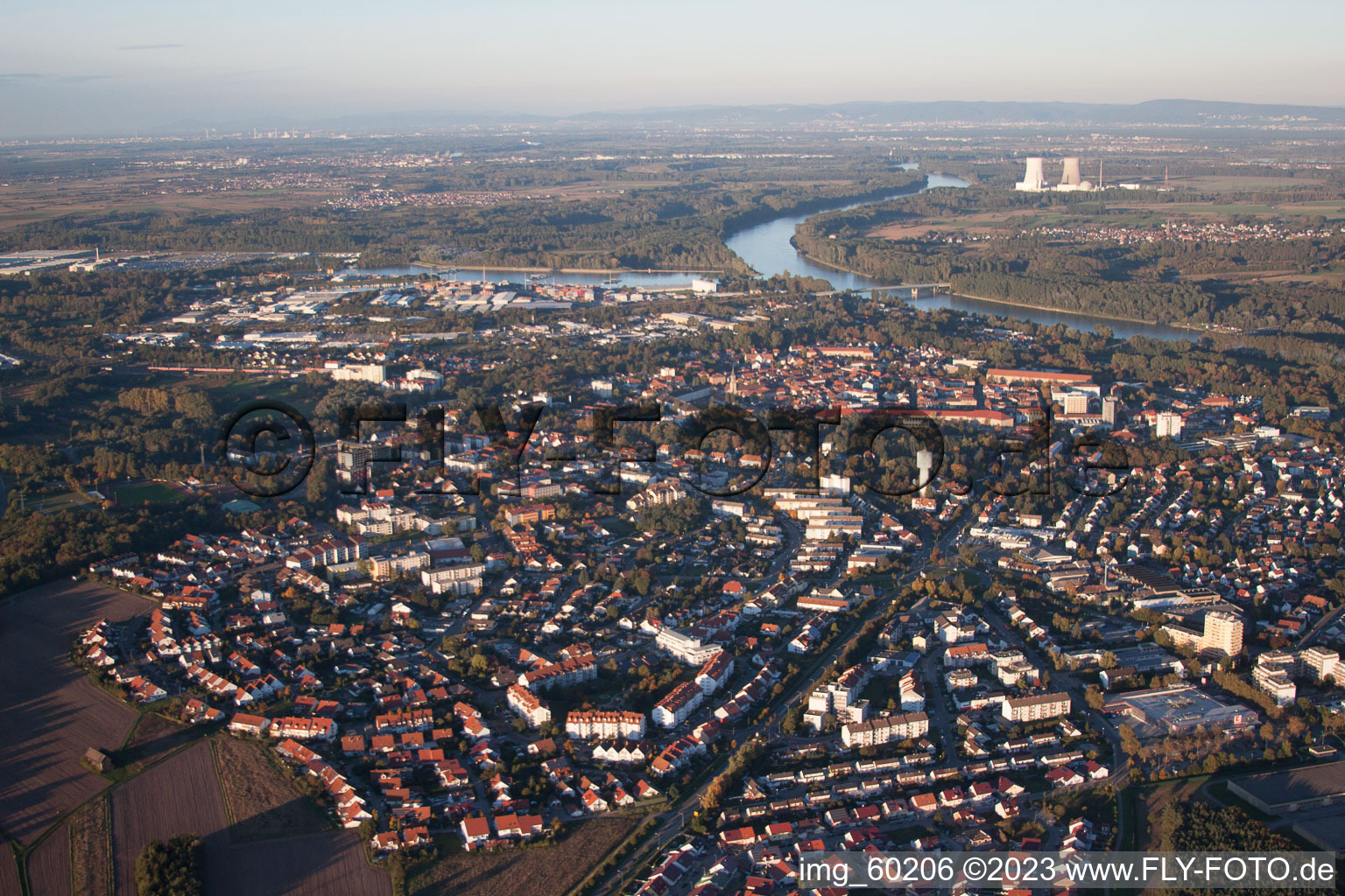 Oblique view of Germersheim in the state Rhineland-Palatinate, Germany