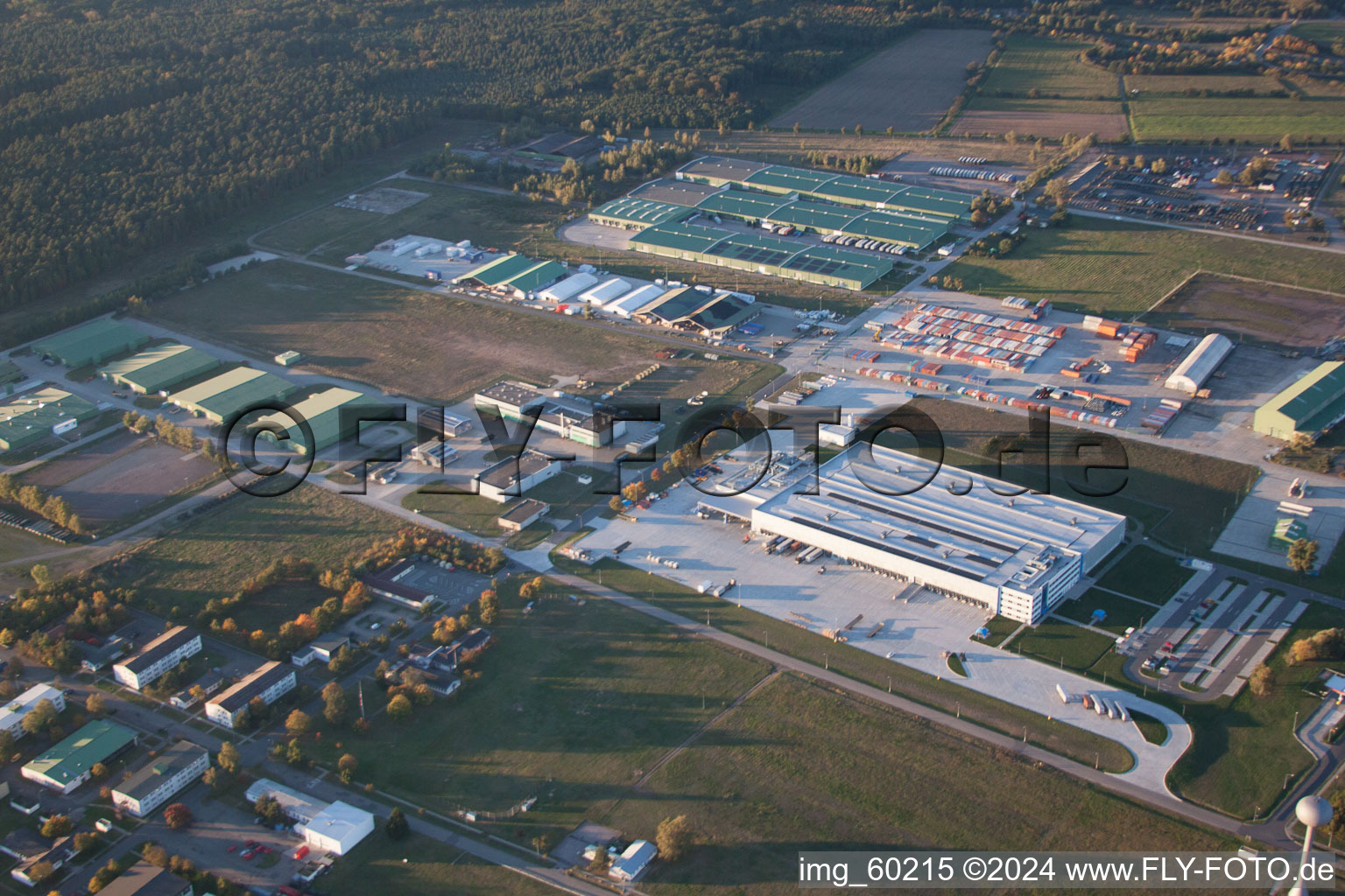 Building complex and logistics center on the military training grounds Germersheim US-Army Depot in Germersheim in the state Rhineland-Palatinate, Germany