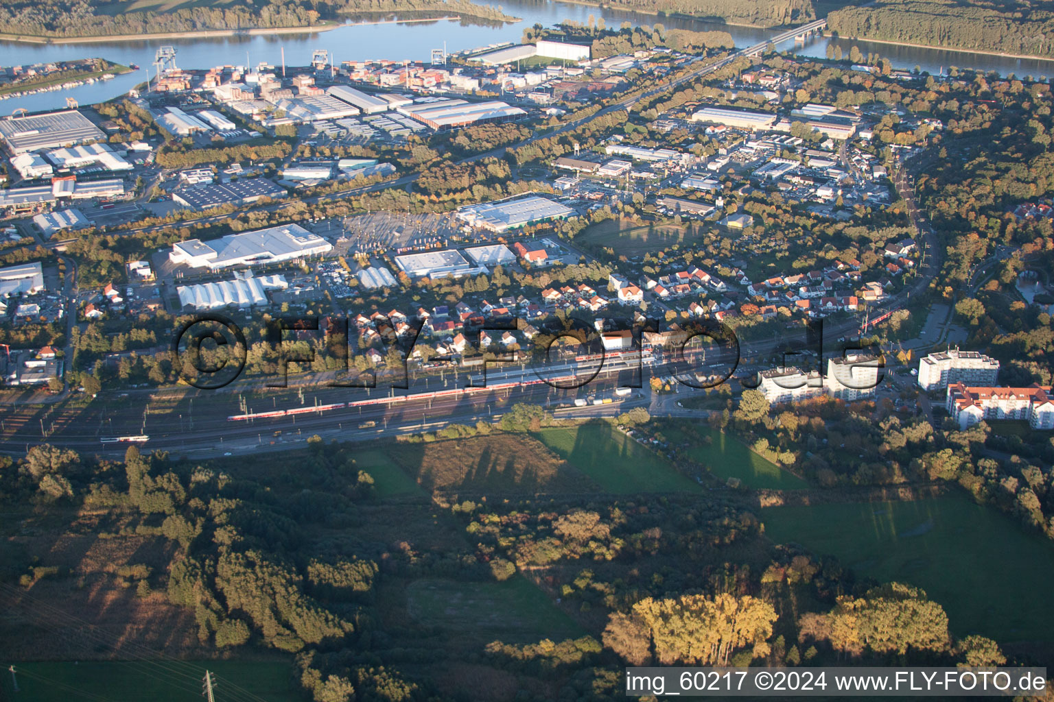 Aerial view of Germersheim in the state Rhineland-Palatinate, Germany