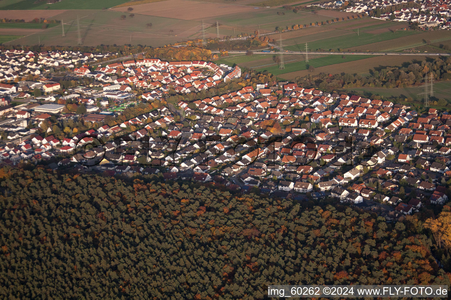 Rülzheim in the state Rhineland-Palatinate, Germany seen from above