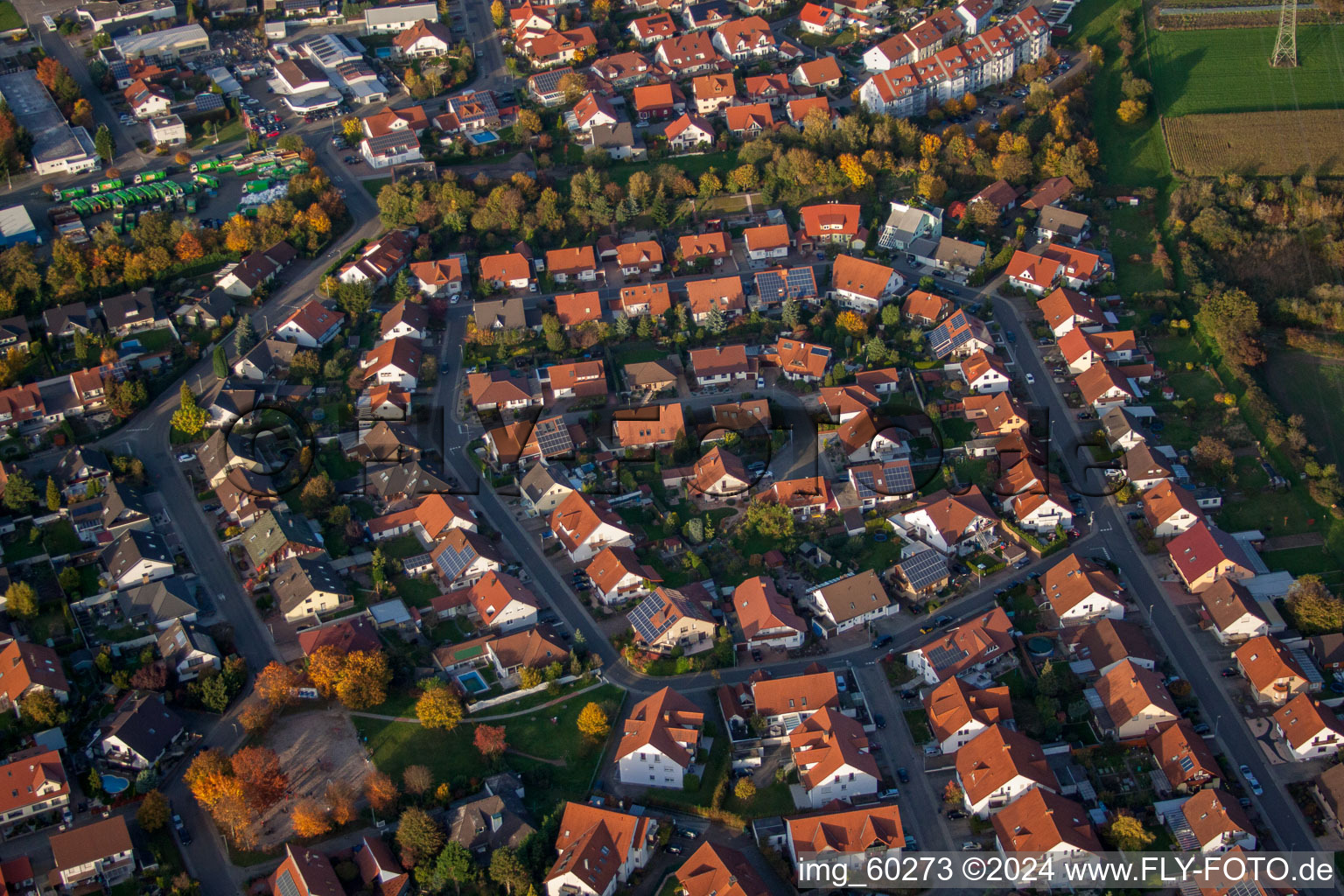 Aerial view of Rülzheim in the state Rhineland-Palatinate, Germany