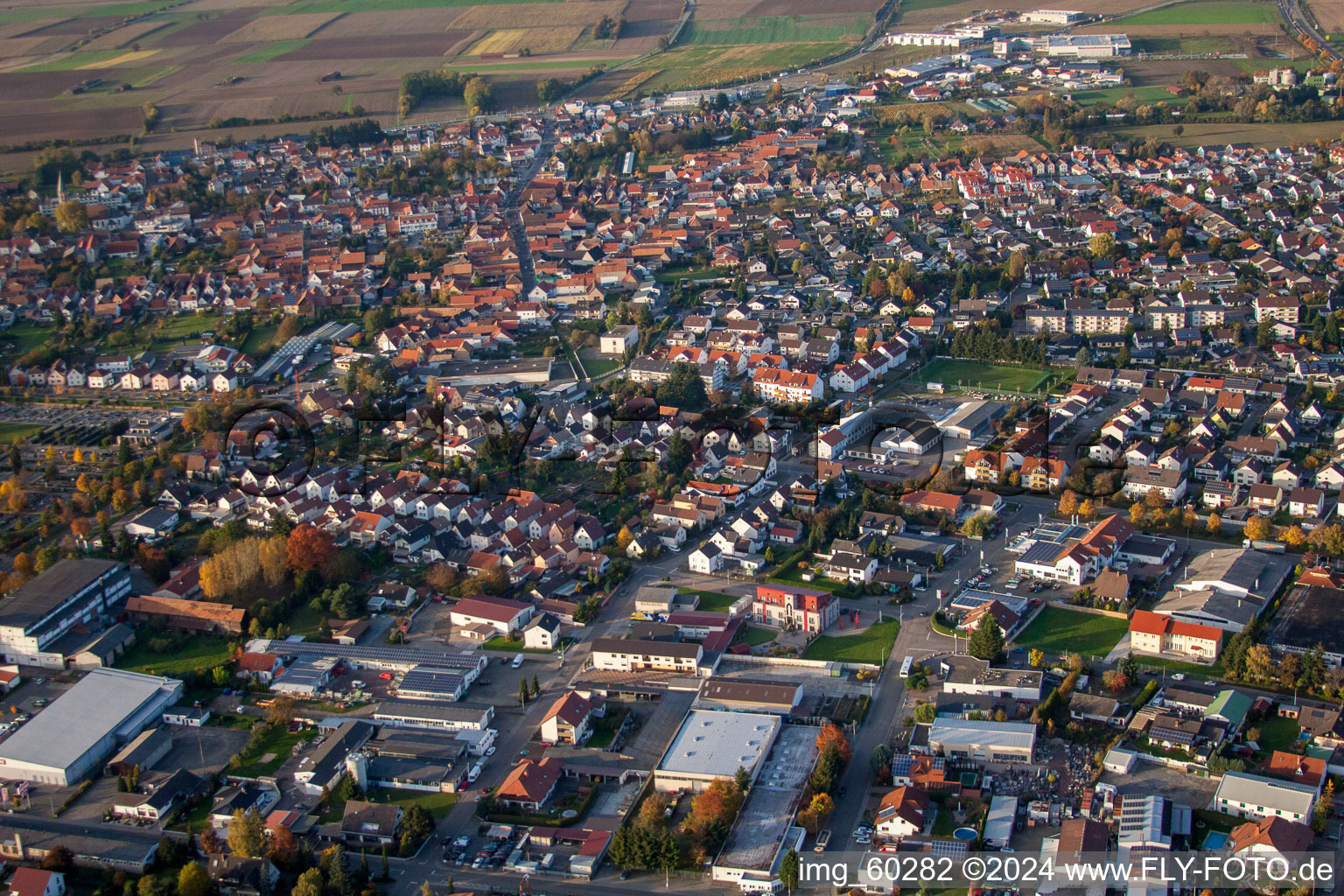 Rülzheim in the state Rhineland-Palatinate, Germany from the plane