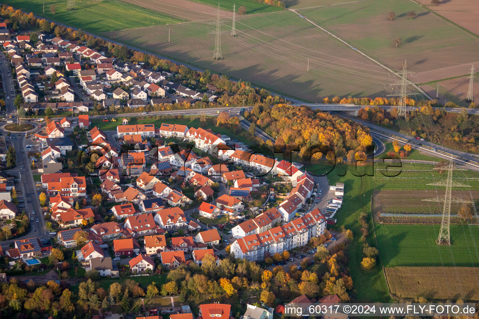 Drone recording of Rülzheim in the state Rhineland-Palatinate, Germany