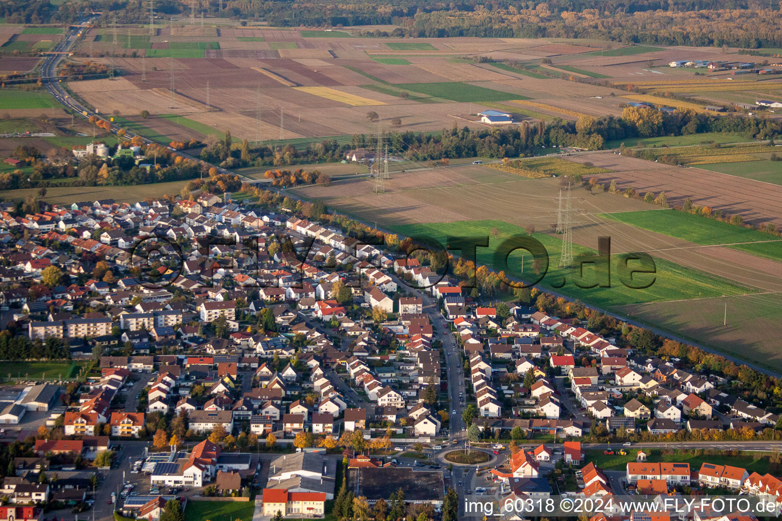 Drone image of Rülzheim in the state Rhineland-Palatinate, Germany