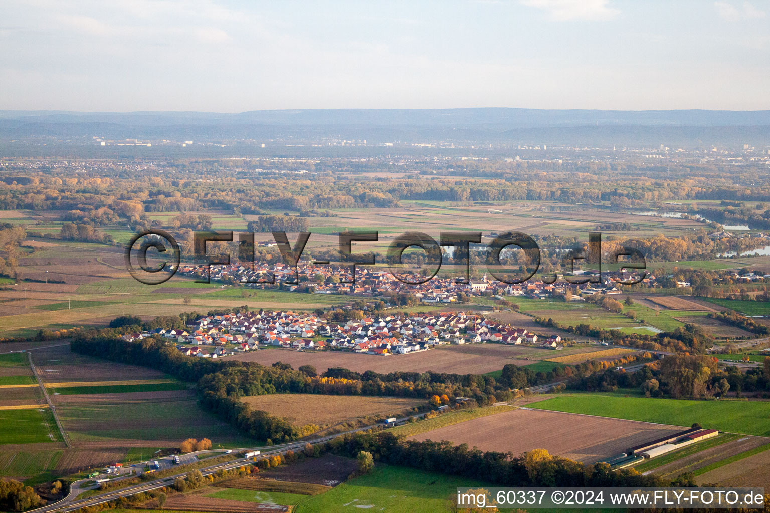 Aerial view of From the northwest in Neupotz in the state Rhineland-Palatinate, Germany