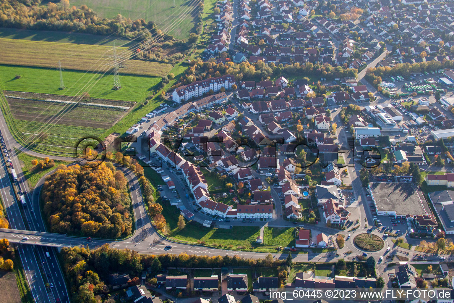 Aerial view of S in Rülzheim in the state Rhineland-Palatinate, Germany