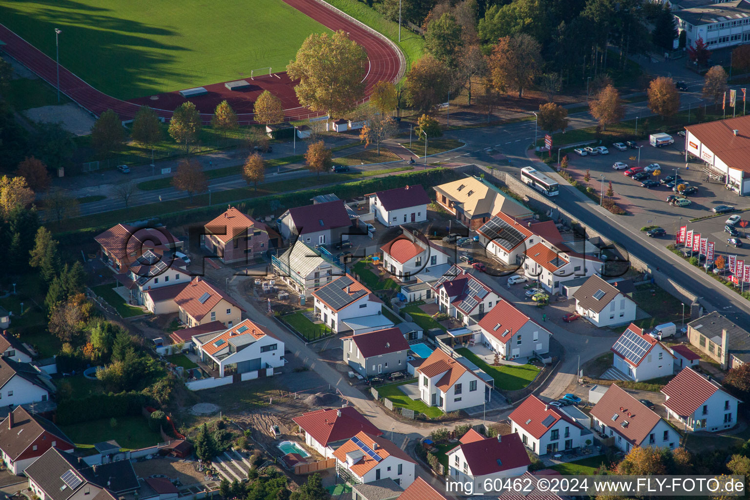 S in Rülzheim in the state Rhineland-Palatinate, Germany seen from a drone