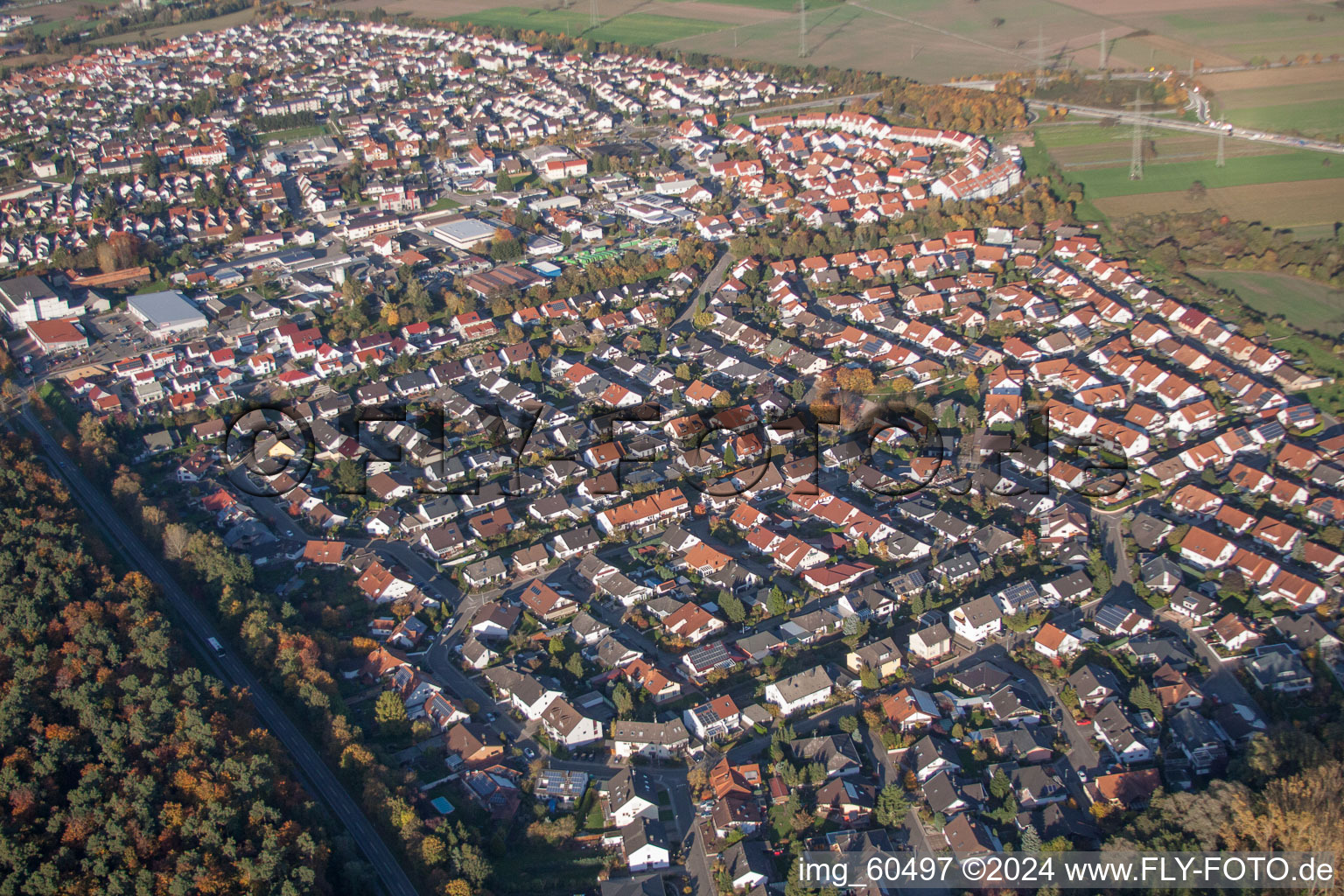 Bird's eye view of S in Rülzheim in the state Rhineland-Palatinate, Germany