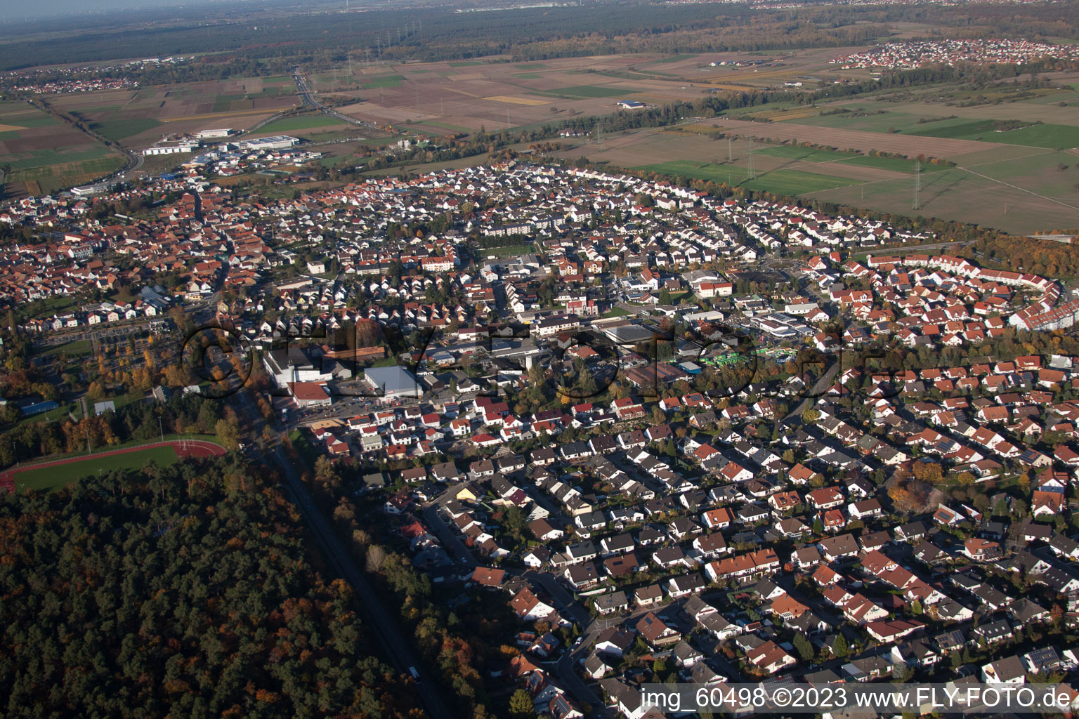 S in Rülzheim in the state Rhineland-Palatinate, Germany viewn from the air
