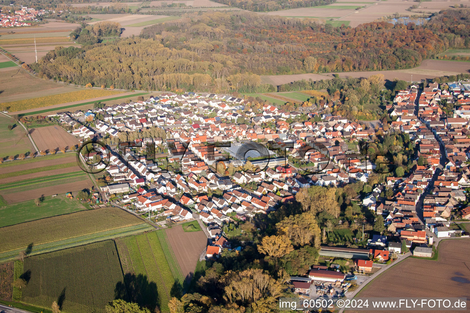 Residential area of detached housing estate Blumenviertel in Kuhardt in the state Rhineland-Palatinate, Germany