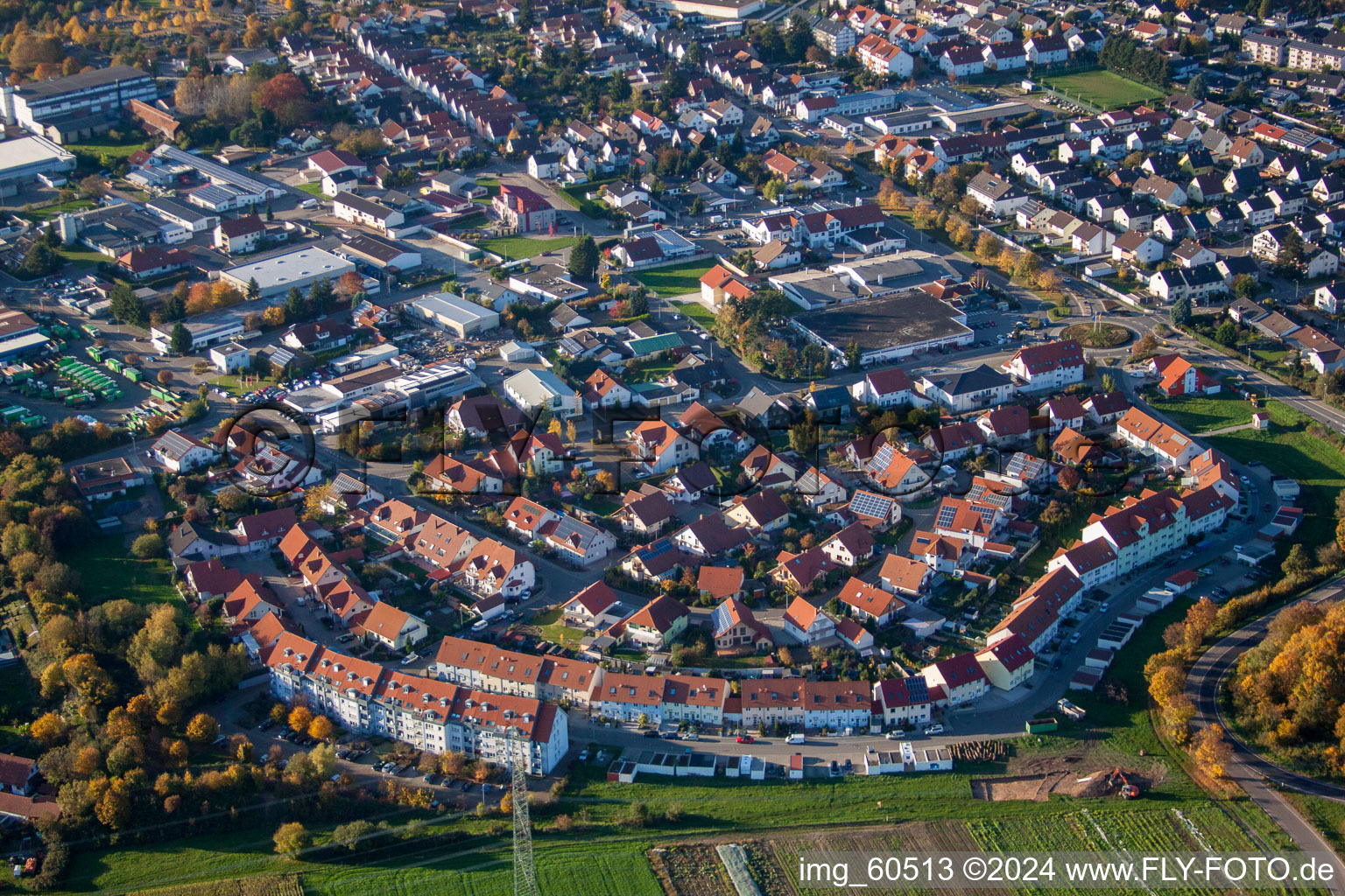 Aerial view of S in Rülzheim in the state Rhineland-Palatinate, Germany