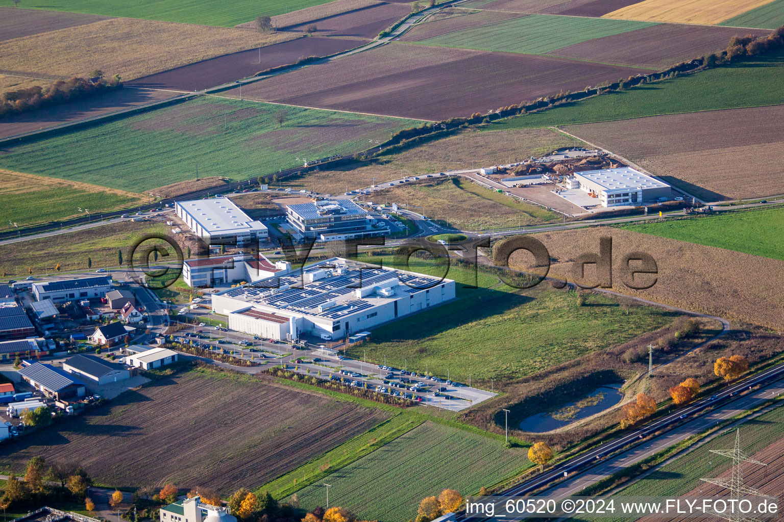 Aerial view of N, industrial area in Rülzheim in the state Rhineland-Palatinate, Germany