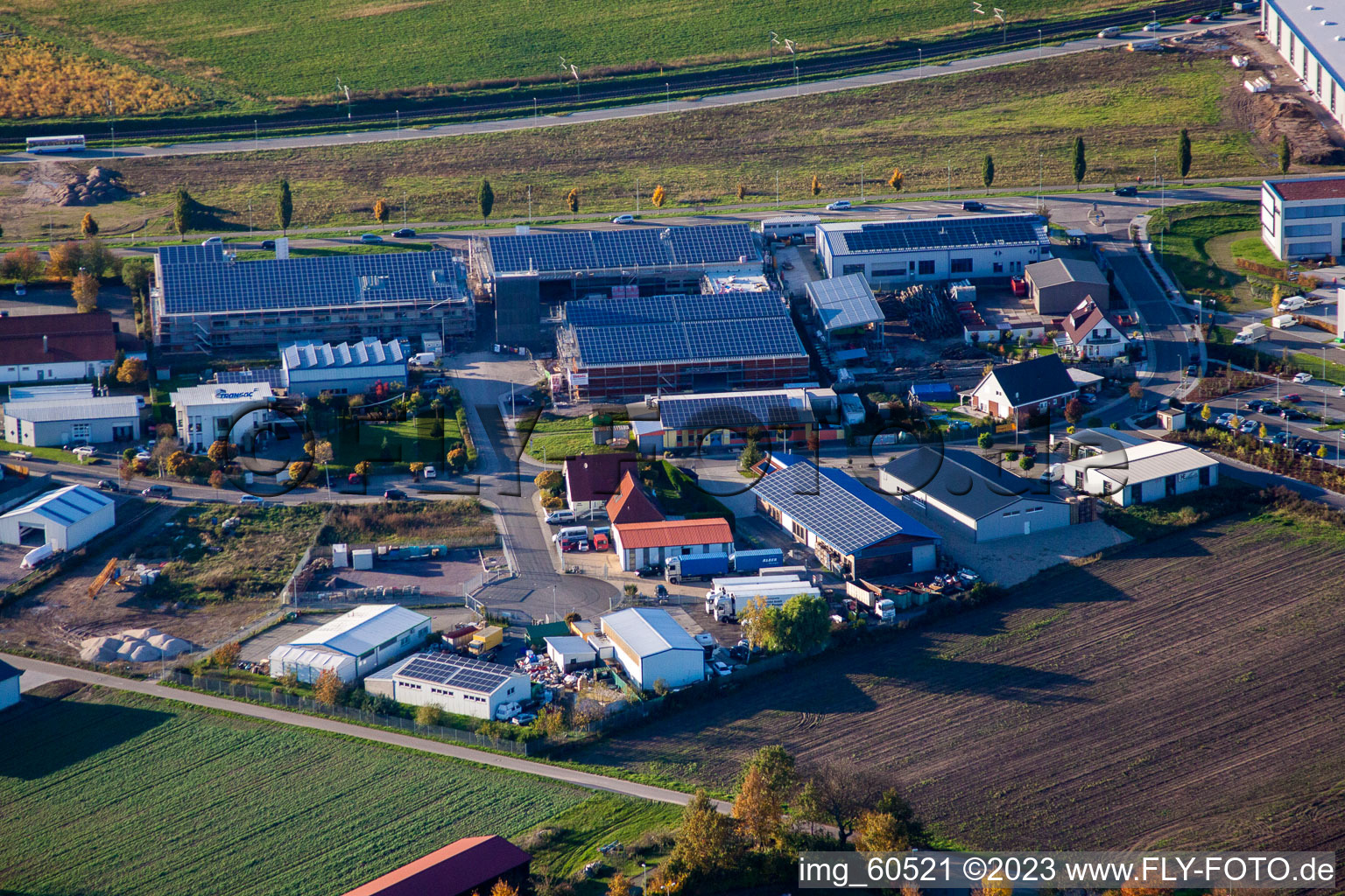 Aerial photograpy of N, industrial area in Rülzheim in the state Rhineland-Palatinate, Germany