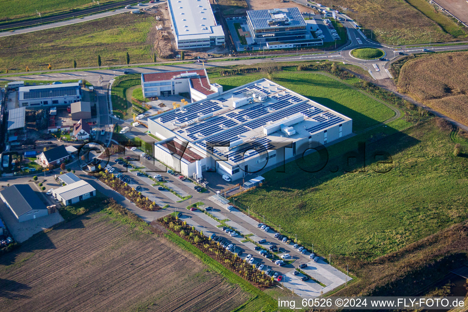 N, industrial area in Rülzheim in the state Rhineland-Palatinate, Germany from the plane