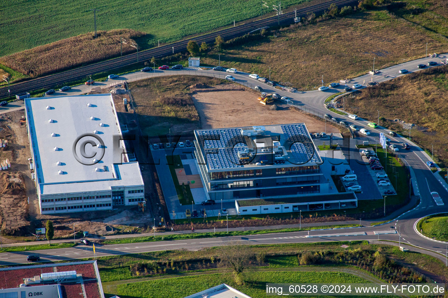 Bird's eye view of N, industrial area in Rülzheim in the state Rhineland-Palatinate, Germany