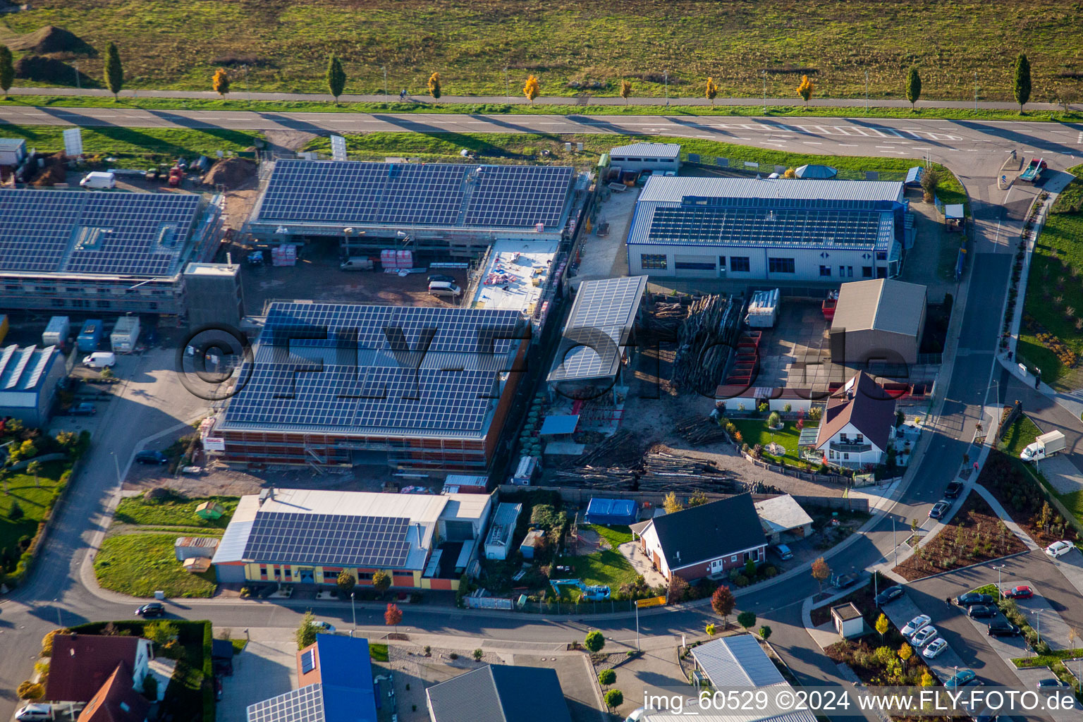 N, industrial area in Rülzheim in the state Rhineland-Palatinate, Germany viewn from the air