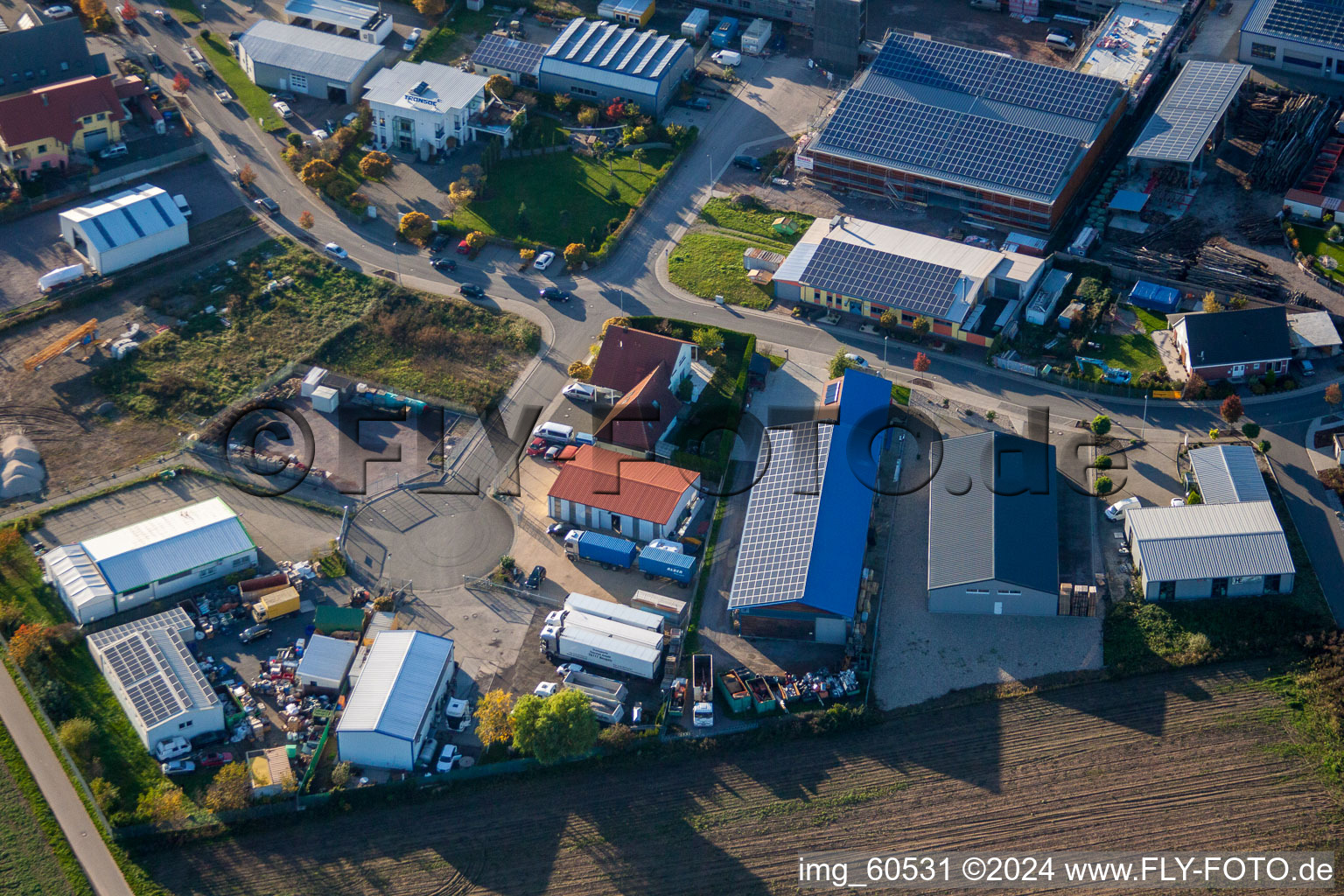 Drone image of N, industrial area in Rülzheim in the state Rhineland-Palatinate, Germany