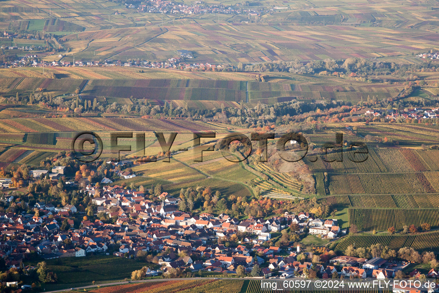 Small Kalmit in Ilbesheim bei Landau in der Pfalz in the state Rhineland-Palatinate, Germany viewn from the air