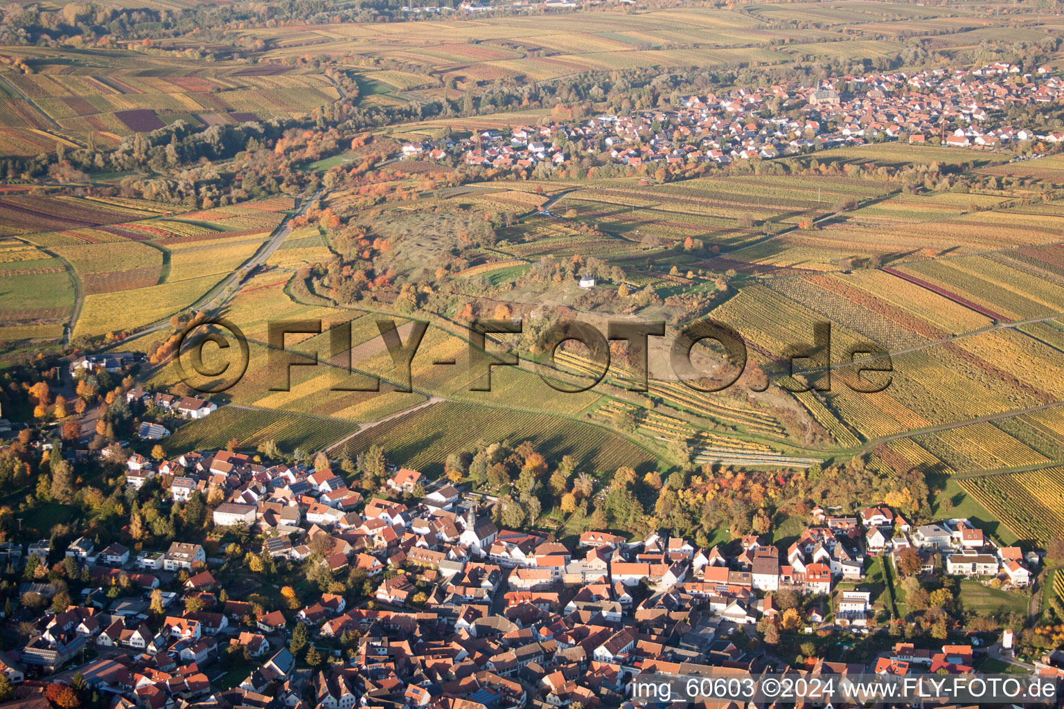 Small kalmit in Ilbesheim bei Landau in der Pfalz in the state Rhineland-Palatinate, Germany from the drone perspective