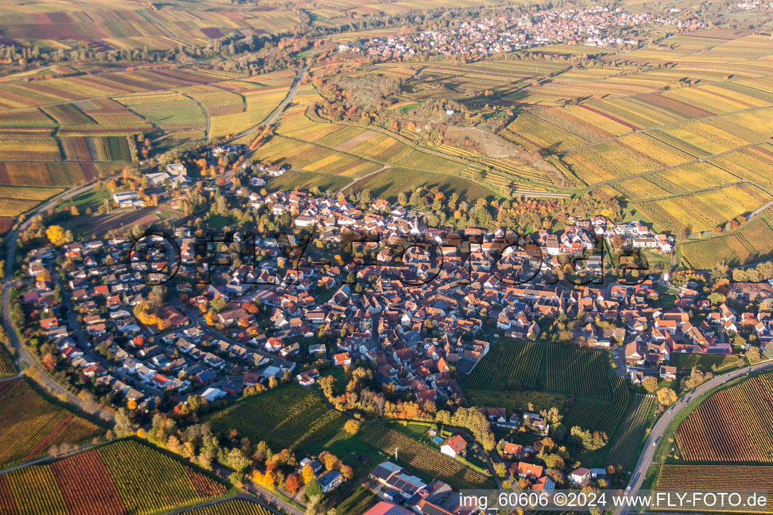 Town View of the streets and houses of the residential areas in Ilbesheim bei Landau in der Pfalz in the state Rhineland-Palatinate