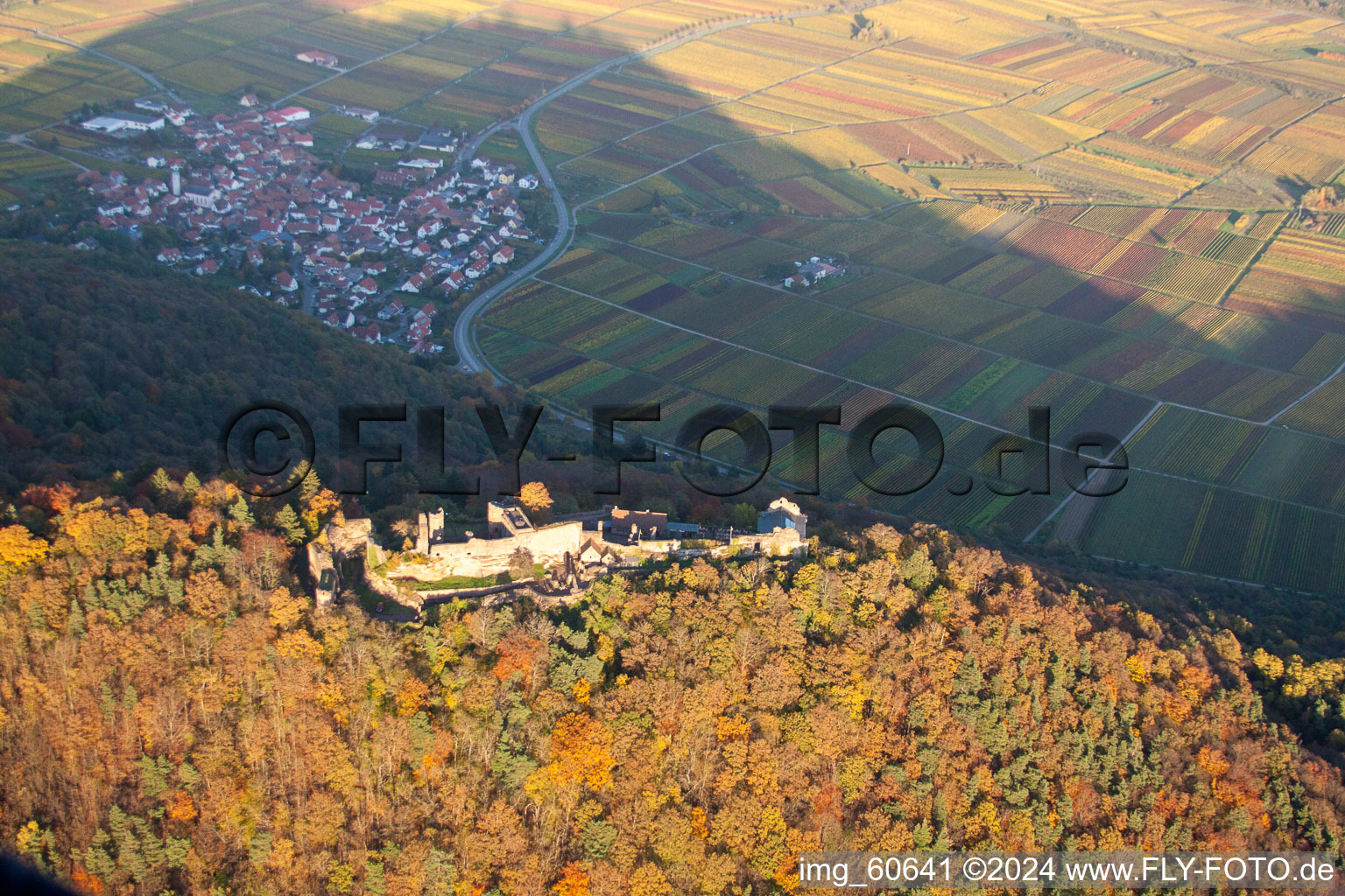 Madenburg in Eschbach in the state Rhineland-Palatinate, Germany from the drone perspective