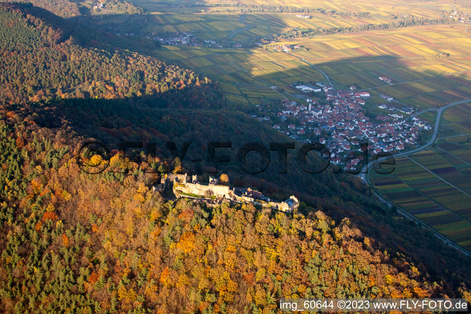 Madenburg in Eschbach in the state Rhineland-Palatinate, Germany from a drone