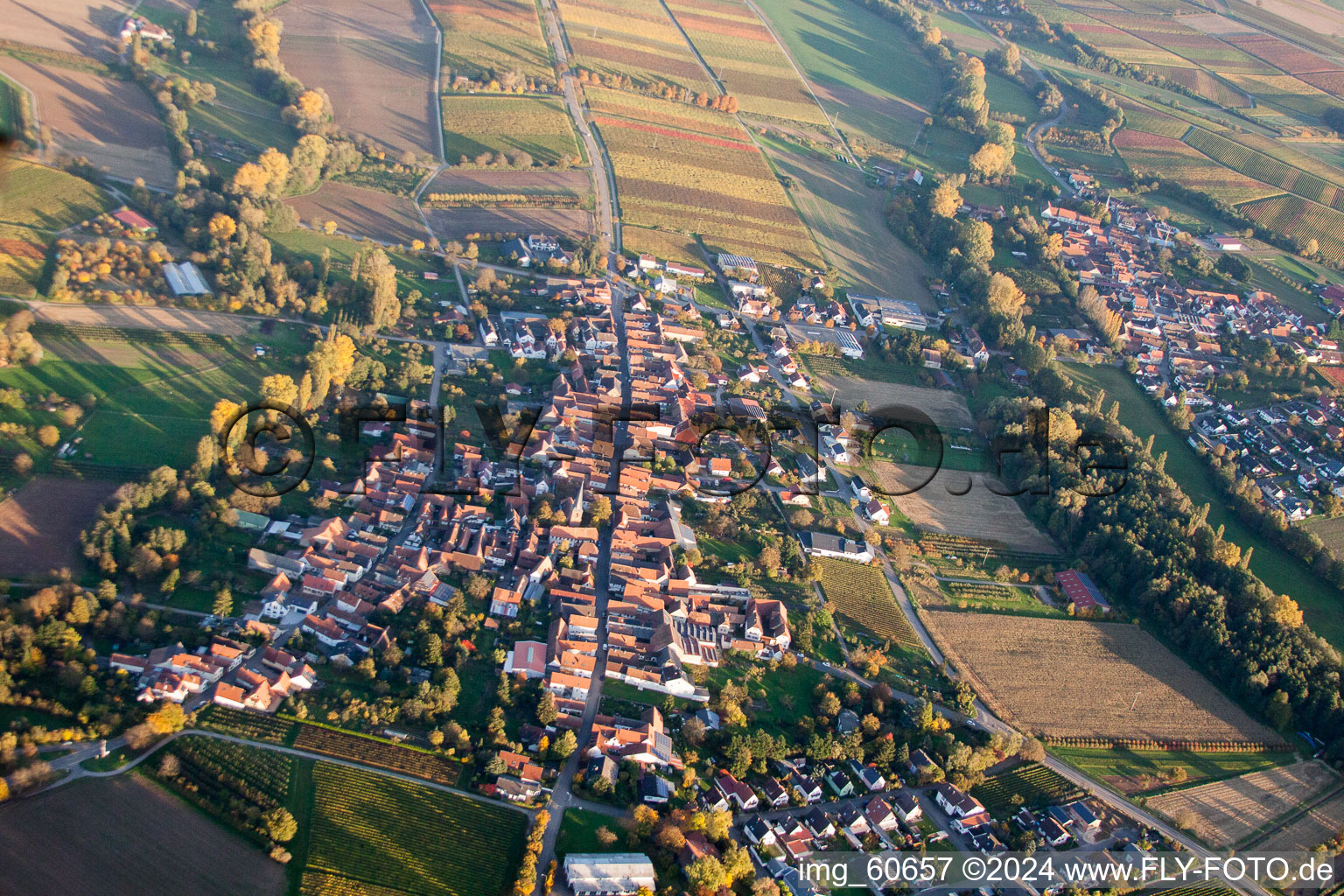 District Heuchelheim in Heuchelheim-Klingen in the state Rhineland-Palatinate, Germany from the plane