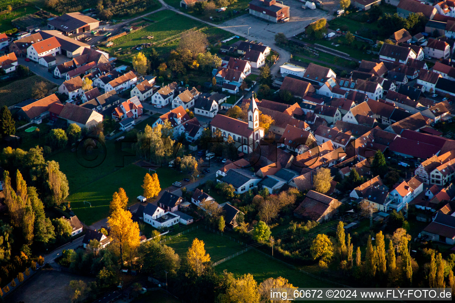 District Billigheim in Billigheim-Ingenheim in the state Rhineland-Palatinate, Germany seen from a drone