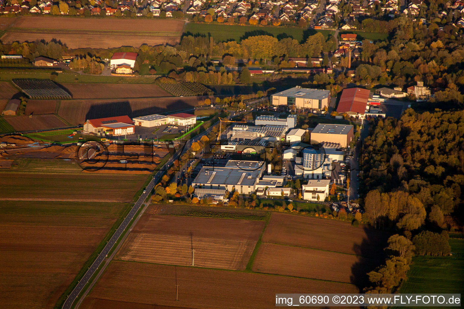 Aerial view of Industrial area W in the district Herxheim in Herxheim bei Landau in the state Rhineland-Palatinate, Germany