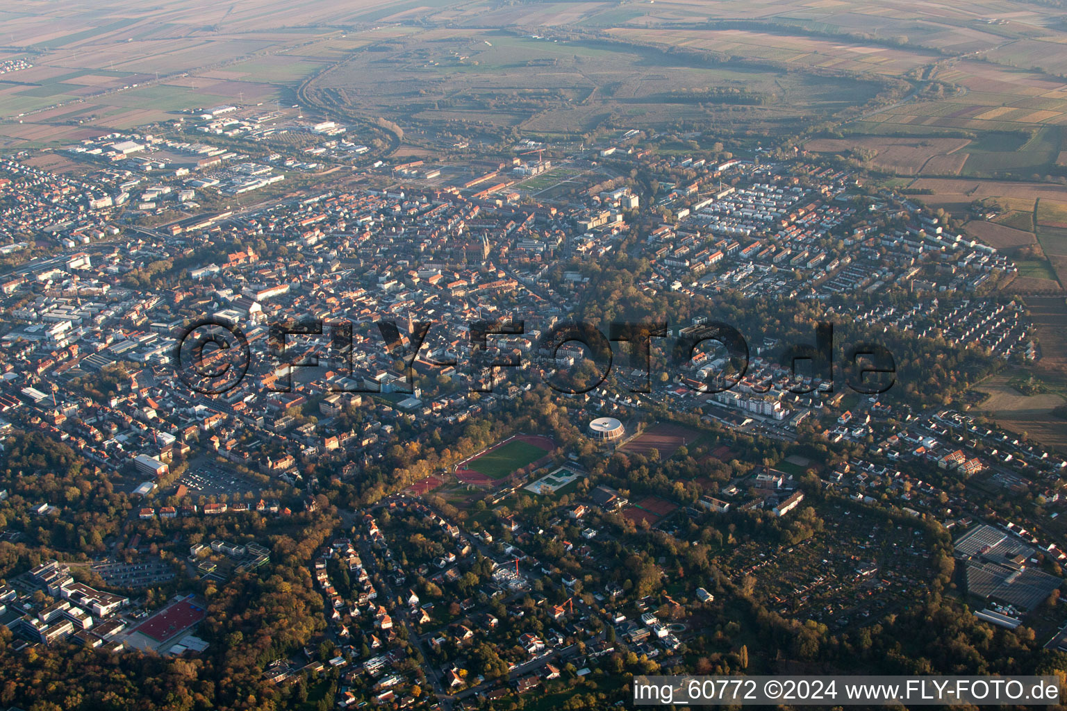 Aerial photograpy of Landau from the northwest in Landau in der Pfalz in the state Rhineland-Palatinate, Germany