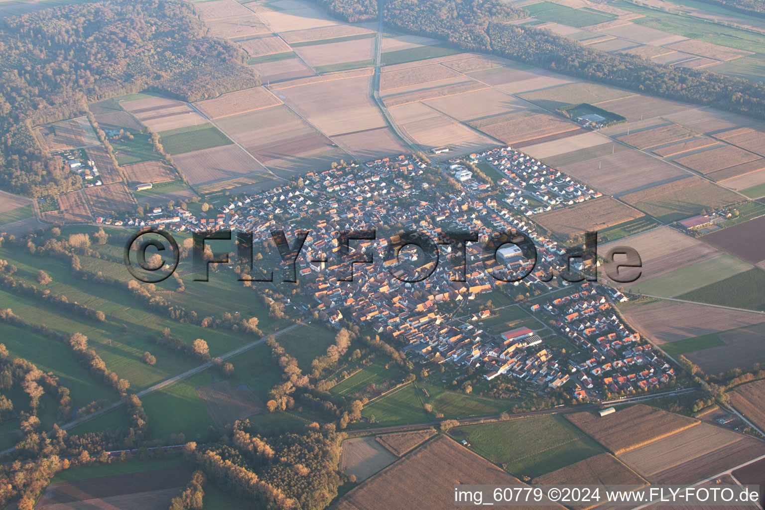 Drone recording of Steinweiler in the state Rhineland-Palatinate, Germany