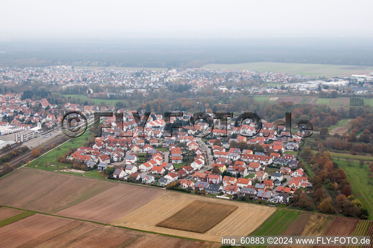 Aerial view of Bellheim in the state Rhineland-Palatinate, Germany