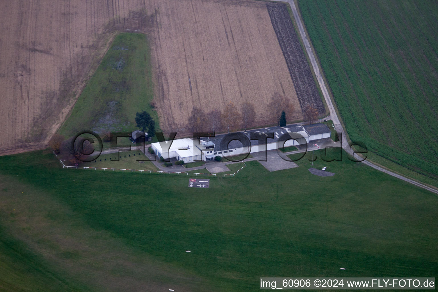 Aerial view of Linkenheim Airport EDRI in Linkenheim-Hochstetten in the state Baden-Wuerttemberg, Germany