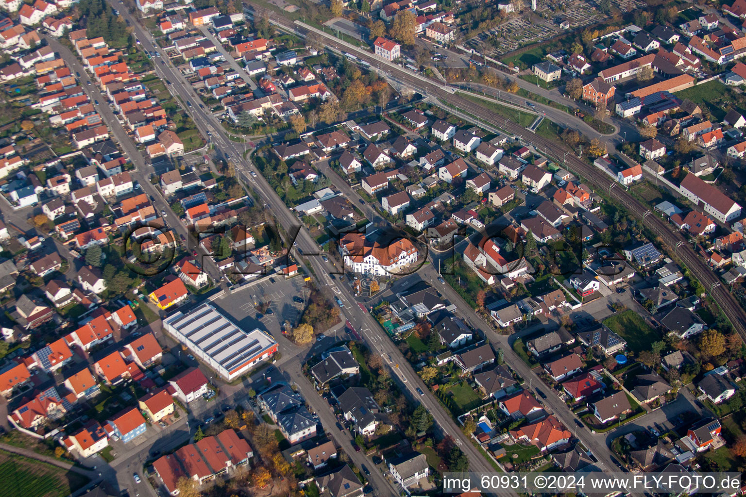 Aerial view of Germersheim in the state Rhineland-Palatinate, Germany