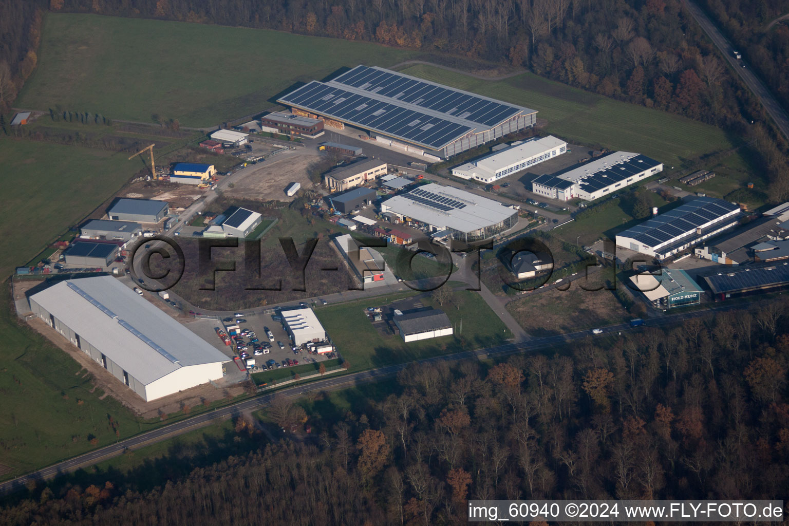 District Huttenheim in Philippsburg in the state Baden-Wuerttemberg, Germany from above