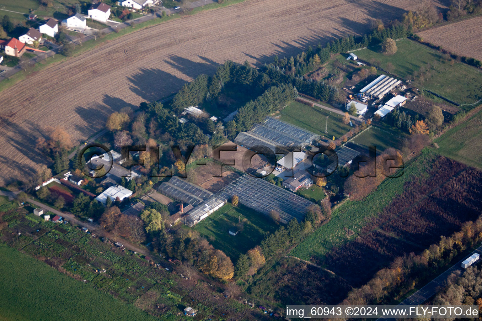 District Huttenheim in Philippsburg in the state Baden-Wuerttemberg, Germany from the plane