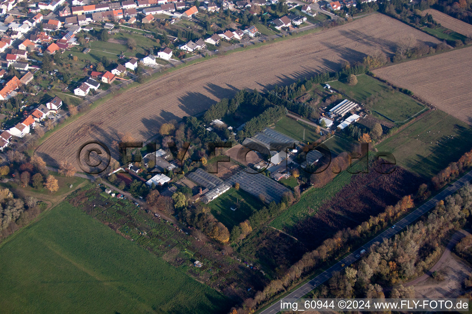 Bird's eye view of District Huttenheim in Philippsburg in the state Baden-Wuerttemberg, Germany