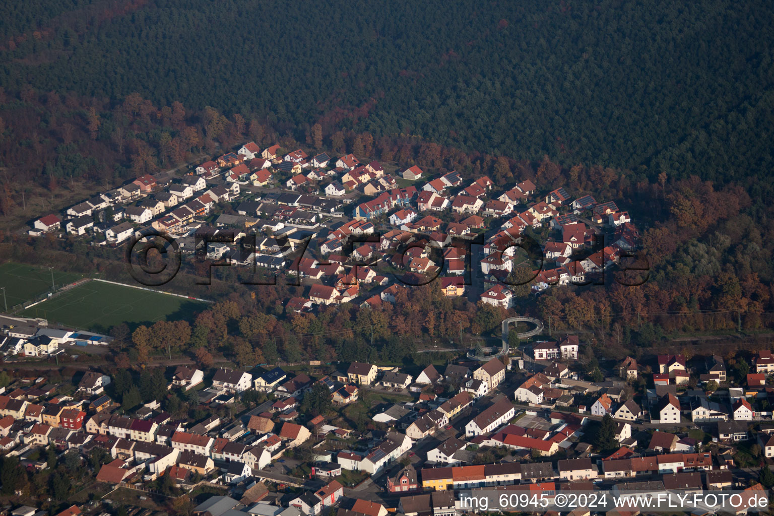 District Huttenheim in Philippsburg in the state Baden-Wuerttemberg, Germany viewn from the air