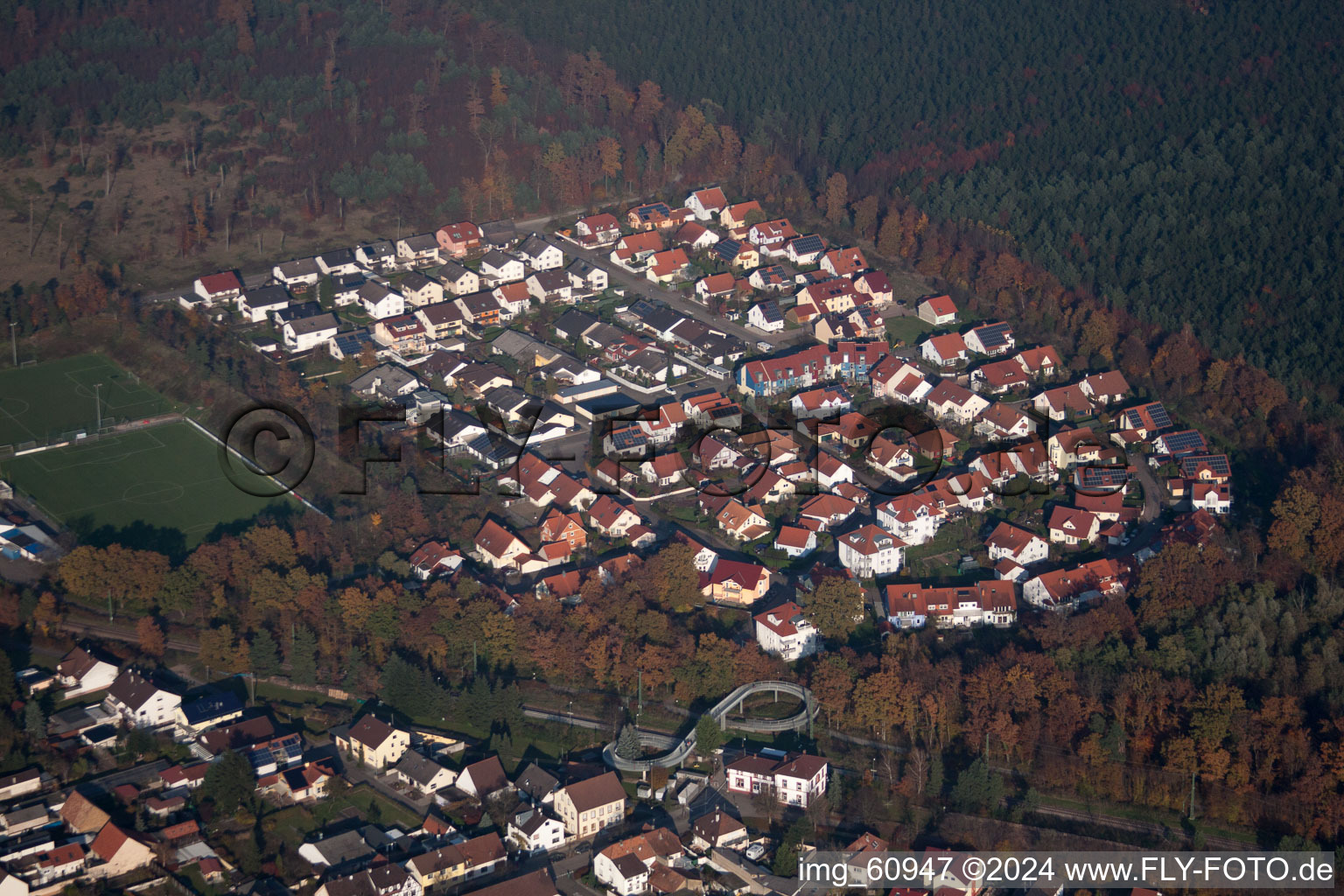 Drone image of District Huttenheim in Philippsburg in the state Baden-Wuerttemberg, Germany