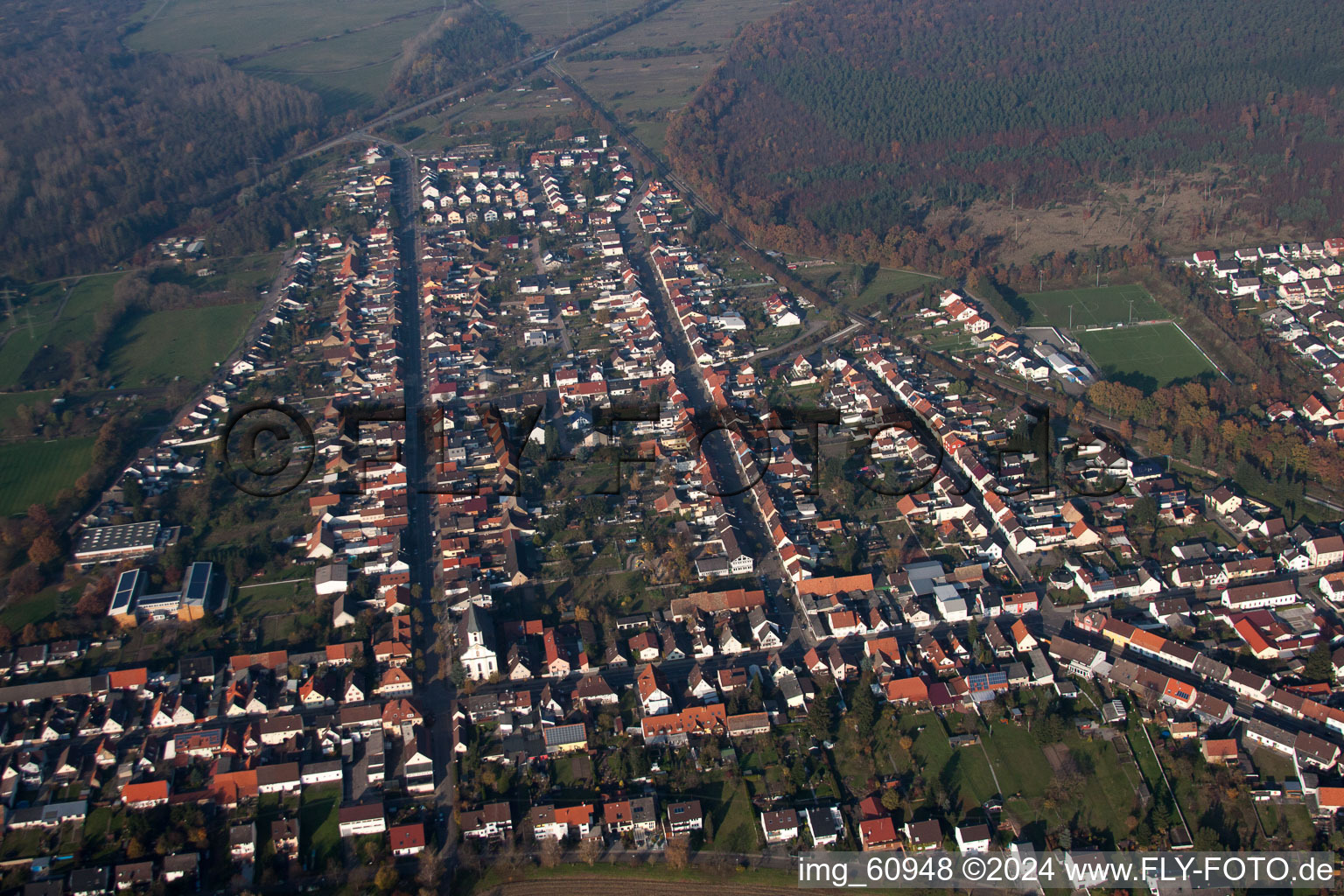 District Huttenheim in Philippsburg in the state Baden-Wuerttemberg, Germany from the drone perspective